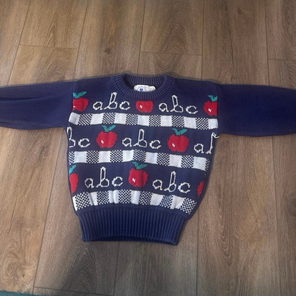 VTG 90s Hartstrings ABC/Apple Children’s Pullover Knit Crewneck Sweater 6X Blue